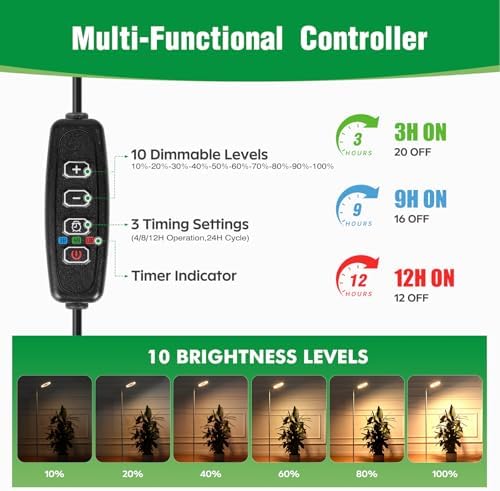 Plant Lights for Indoor Plants, Cord Hidden Standing Grow Lights for Indoor Plants Full Spectrum, LED 20w Plant Lamp with 3/9/12 H Timer,10 Brightness,70" Height Adjustable,White - Image 6