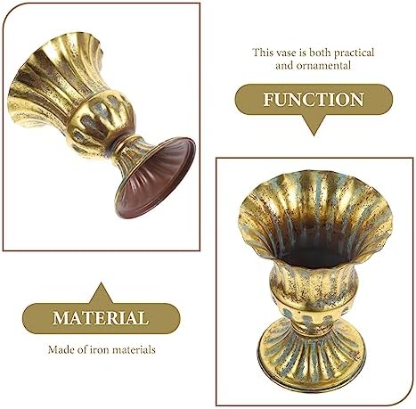 FOMIYES Minimalist Vase Vintage Metal Flowerpot, Metal Flower Vases, Antique Supplies for Decoration (Gold) Tall Urn Planter - Image 7