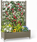 PatioZen Raised Garden Bed with Trellis, 21 Gallon Self Watering Planter Box with Lockable Wheels & Drainage Holes for Climbing Plants Vegetables Flowers, Anti-Rust Resin for Backyard Patio (Grey) by OutdoorLivingPerfected