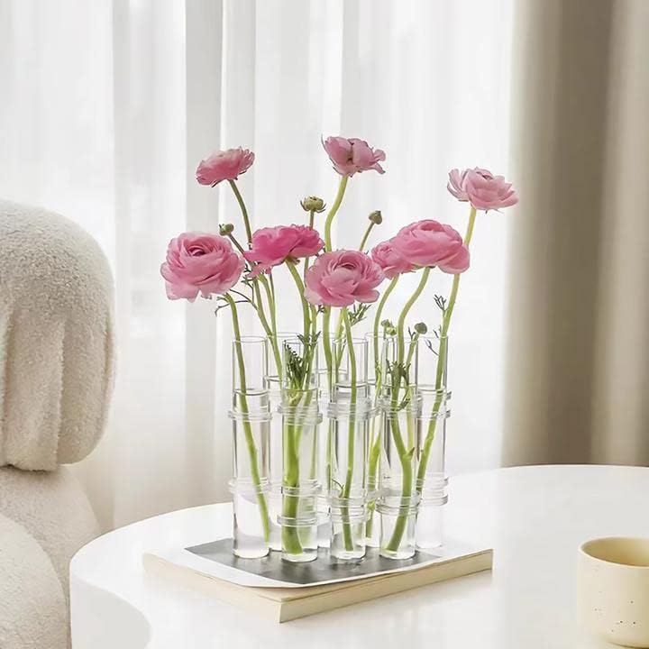 Glass Plant Propagation Station 8 Test Tubes Glass Vase Water Plants Terrarium Holder for Propagating Hydroponic Plants with Brush Hooks - Image 4