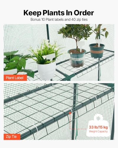 VEVOR Walk-in Greenhouse, 55.5" x 56.1" x 78.7" Greenhouse for Outdoors with PE Cover, 2 Tiers 8 Shelves, Roll-Up Zipper Door, Walk in Green House, Portable Plant Garden Hot House for Backyard Outside - Image 6