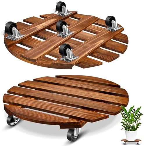 Taiyin 2 Pack 16 Inch Wooden Rolling Plant Caddy, 220 Lbs Lockable Wheels by Taiyin