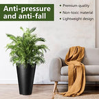 Sieral Set of 2 Tall Outdoor Planters 12 x 18 Inch Large Resin Outdoor Planters for Front Porch Flower Round Floor Decorative Indoor Pots with Drainage(Black) - Image 6