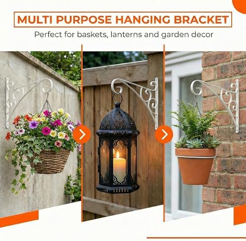 Gardenised Scroll Metal Wall Bracket with Curled Hook for Hanging Accessories and Flowerpots for Indoor & Outdoor Use, White - Image 6
