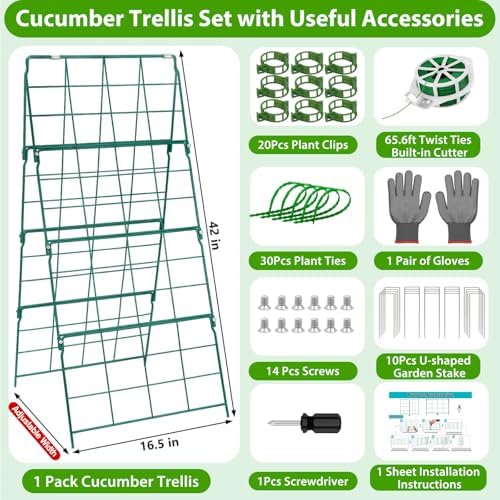 ROADPLUM Cucumber Trellis for Raised Garden Bed, Outdoor Sturdy Metal A-Frame Cucumber Trellis Support for Climbing Plants Vegetables and Fruits with Accessories, Easy installation and Easy Harvesting - Image 3
