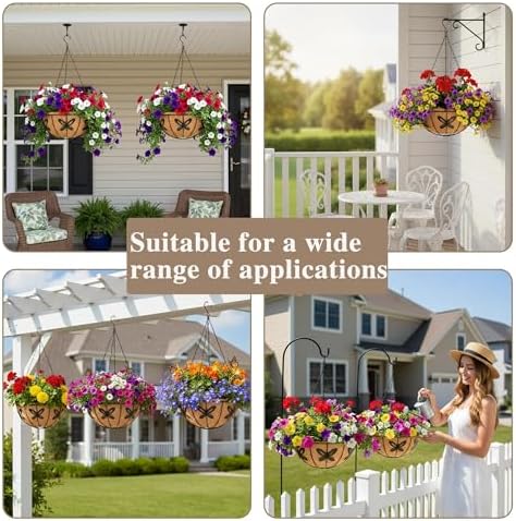 EIMQUVW Outdoor Metal Hanging Planters Basket (4pack, 14 inch) Hanging Baskets for Plants Chain Round Wire Plant Holder with Coco Fiber Liners for Garden, Patio, Deck, Porch(Butterfly) - Image 3