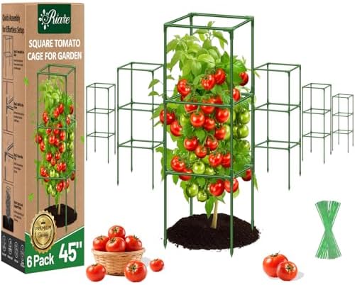 Riare 6 Pack 45in Square Tomato Cages for Garden, Heavy Duty Tomato Trellis by Riare