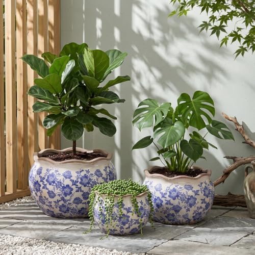 Geetery Ceramic Planter Pot Large 11 Inch Round Plant Pot with Drainage Hole Crackle Glaze Vintage Farmhouse Planter Flower Vase for Indoor Outdoor Home Kitchen Garden Decor (Chinoiserie, Blue, Large) - Image 5
