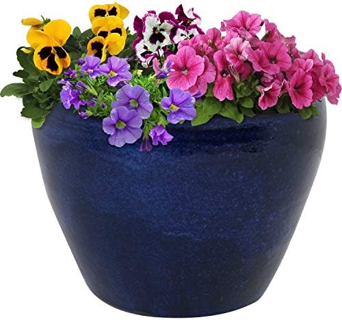 Sunnydaze Chalet 14.5" Ceramic Plant Pot, Imperial Blue Glaze by SunnydazeDecor