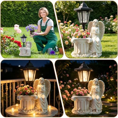 Solar Angel Garden Outdoor Statues with Solar Lights and Flowerpot Decor Angel Figurines Sculptures Resin Outdoor Statues for Patio Yard Lawn Balcony Mom Grandma Gifts - Image 6