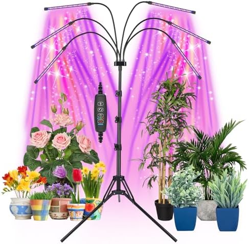 Mefflypee Grow Lights for Indoor Plants, LED Grow Light Stand, Red Blue Yellow Full Spectrum Plant Lamp with Adjustable Tripod, Color Changing Dimmable Vegetative Lamp with Auto On Off Timer (Type A) by Mefflypee