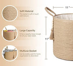 Mkono Woven Storage Basket Decorative Natural Rope Basket and Macrame Hanging Shelves Boho Wall Decor Set of 2 - Image 3