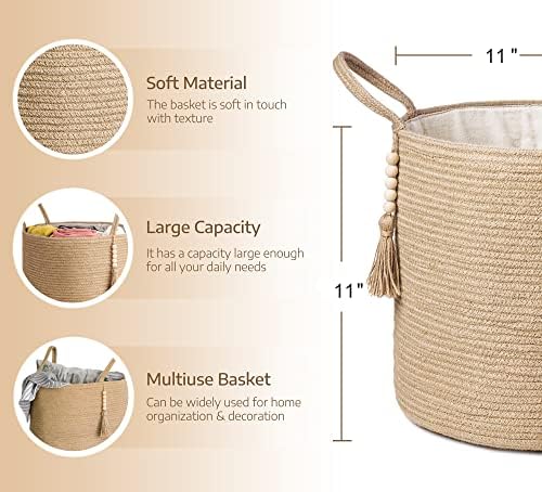 Mkono Woven Storage Basket Decorative Natural Rope Basket and Macrame Hanging Shelves Boho Wall Decor Set of 2 - Image 3