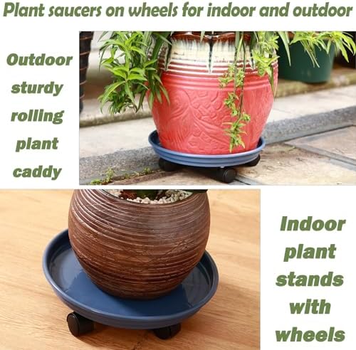 8 Packs Plant Caddy With Wheels 12" Plastic Rolling Stands Heavy-Duty Dolly With Casters Indoor and Outdoor Roller Base Large Heavy Pot Saucers Plant Mover, Brown - Image 6