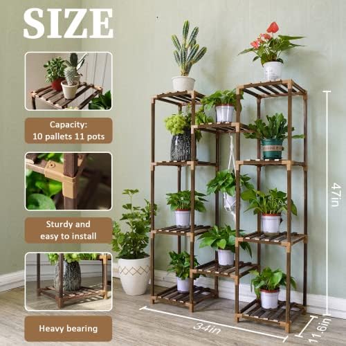 Uneedem Plant Stand Indoor Outdoor, 10 Tiered Plant Shelf Wood Plant Rack - Image 3