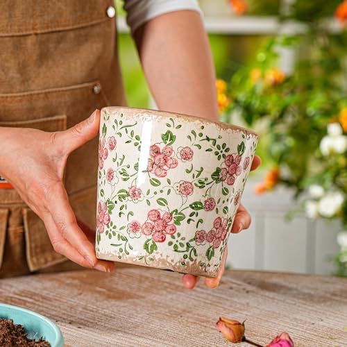 Sungmor 5.5 Inch Ice Crackle Glaze Ceramic Planter - 2 Pack Pink & Red - Image 6