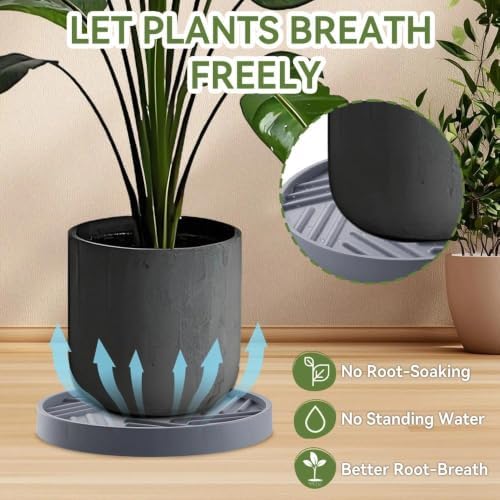 2 Pcs Plant Caddy with Hidden Wheels 13.5 Inch Heavy Duty Rolling Plant Stand, Indoor Outdoor Plant Saucer Tray with $9.9 Garden Tools (Gray) - Image 5