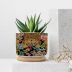 Chinoiserie Tiger Planter Ceramic Green and Turquoise Tiger Stripe Round Flower Pots with Drainage Holes and Bamboo Tray Pot for Pots Outdoor Indoor Plants - Image 7