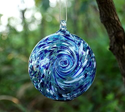 6-Inch Solar Powered Hanging Galaxy Glass Gazing Ball Outdoor Garden Decoration (Aqua-Blue) - Image 2