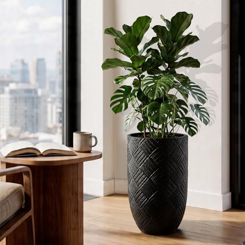 Oakrain 17.7" Tall Planter for Indoor Plants, Black Large Floor Planter - Image 3