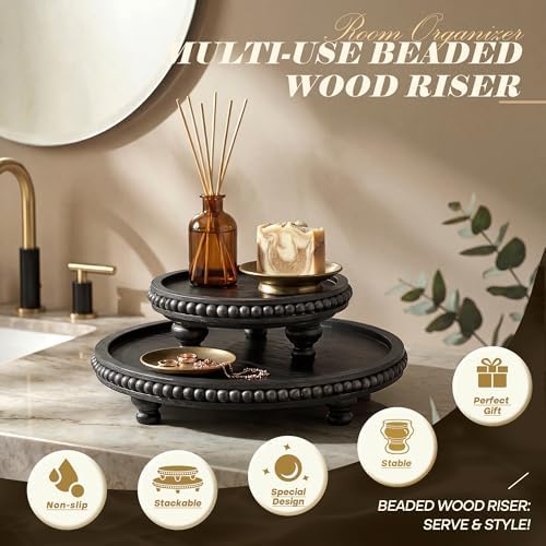EOSAHR Pine Wood Round 2-Piece Display Risers for Rustic Room Decor, Black - Image 6