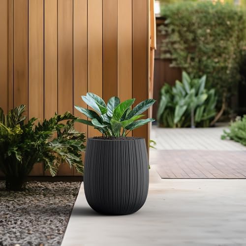 Kante Accent Round Curved Black Concrete Planter 12.6" Dia, Outdoor - Image 6