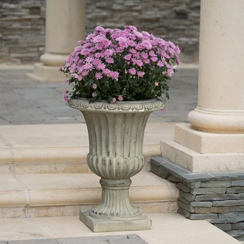 Antique Green Italian Urn Planter, 26" Tall Large Urn Planter Outdoor for Garden Décor, Pedestal Planters for Outdoor Plants, Magnesium Oxide Faux Stone Flower Pot for Patio or Entryway by Unknown