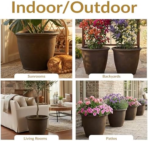 Sunnydaze Anjelica 20'' Large Plastic Planter Pot for Plants, Rust - Image 5