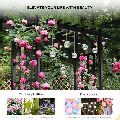 VINGLI Garden Arbor, PVC Wedding Arch for Ceremony Party, Garden Trellis for Climbing Plants Outdoor, Arch Backdrop Stand for Garden, Backyard, Wedding, Lawn (Black) - Image 6