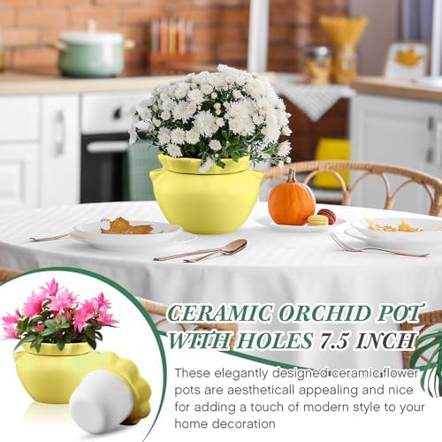 6.3 Inch African Violet Pots, Yellow Self Watering Pot for Indoor Plants, Ceramic Easy Plant Self Watering Pot for Thriving Plant Flower Maintenance - Image 5