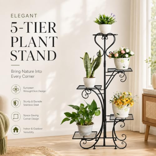 5 Tier Plant Stand Indoor Outdoor, Tall Flower Display Stand, Multi-Tiered Plant Rack Shelf for Plants, Corner Plant Stand for Indoor Plants Multiple, Tiered Plant Shelves for Balcony, Living Room,Sunroom,Their Patio,etc. - Image 2