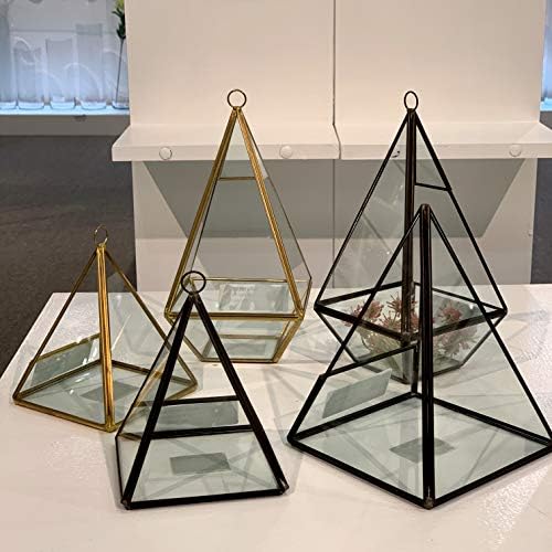 WGV Hanging Geometric Planter Terrarium Width 5" Height 9.5" Clear Glass Black Frame DIY Succulent air Plant Miniature Fairy Garden Windowsill Decor Raised Tall Pyramid 1 Piece - Image 5