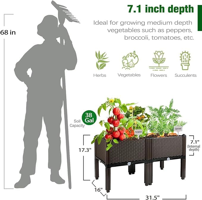 Generic 2Pcs Raised Garden Bed with Legs, Elevated Plastic Planter Box for Outdoor Plants, Flowers, Vegetables and Herbs - Image 2