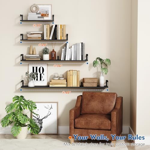 Harwaya Wall Mounted Bookshelf, Floating Bookshelves for Bedroom, 17 Inches Long Wall Mount Book Shelves for Living Room Office Books, Black Wall Book Holder Bookcase (Set of 3) - Image 5