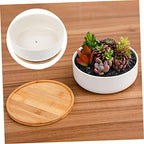Gatuida Ceramic Succulent Planter Pot Garden Ceramic Plant Pots Bamboo Tray Small Bonsai - Image 4