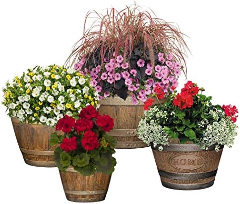 Outdoor Whiskey Resin Flower Pot Barrel Planter, 15" Walnut Brown - Image 5