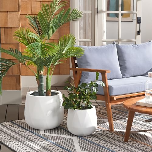 SAFAVIEH Outdoor Collection Kane White Cement Ficonstone Planter Pot Set of 2 - Image 2
