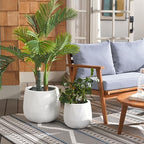 SAFAVIEH Outdoor Collection Kane White Cement Ficonstone Planter Pot Set of 2 - Image 2