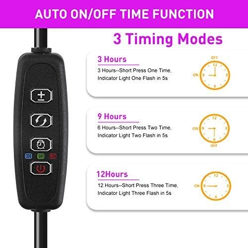 LED Grow Lights for Indoor Plants, 80W Plant Grow Lights Full Spectrum Auto ON Off with 3/9/12H Timer, 9 Dimmable Lightness Clip-On Desk Grow Lamp Bulbs (4 Heads) - Image 3