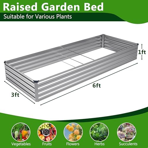 2PCS 6x3x1ft Galvanized Raised Garden Bed Kit,Metal Planter Box for Vegetables,Flowers,Herbs Durable Rust-Resistant Patio Gardening Beds,Silver - Image 2