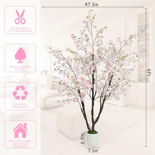Caxchiling Artificial Cherry Blossom Tree 6FT, Pink Faux Floor Tree - Image 7