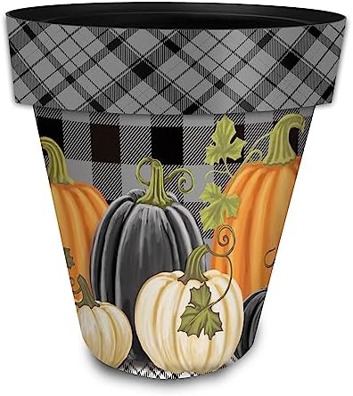 Briarwood Lane Fall Planter 14" x 15" x 15" Checkered Pumpkins Large for Fall Planter by BriarwoodLane