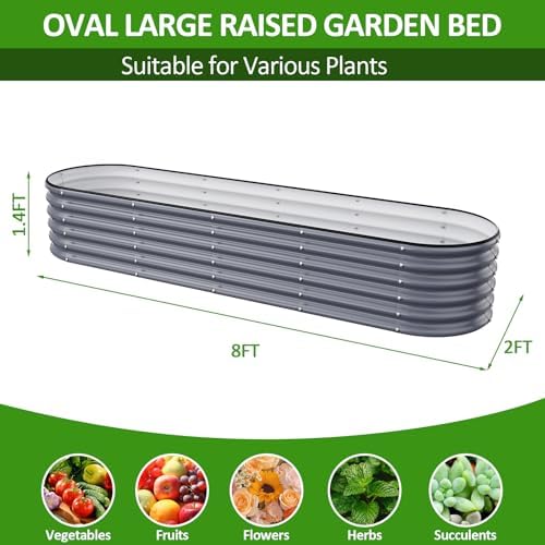 Gruper Raised Garden Bed, 8×2×1.4 ft Tall Oval Large Metal Planter - Image 3