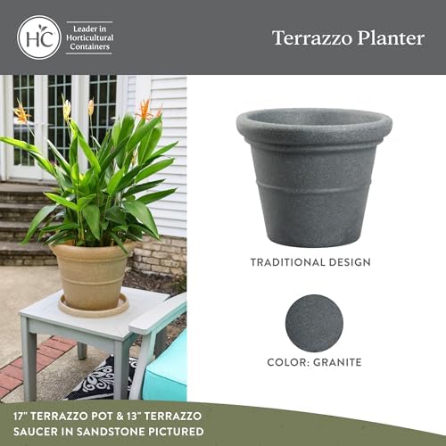 The HC Companies 42 Inch Terrazzo Extra Large Round Planter - Rolled Rim Weather Resistant Decorative Plastic Plant Pot with Drainage for Indoor Outdoor Use, Granite - Image 2