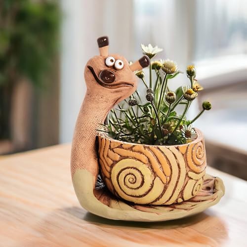 NA Home Decor Ceramic Flower Pot Planter 7.9x7.9x6.5-inch Kitchen Pot Succulent Planter, Baby Snail Handmade Ceramic Terracotta (Snail) - Image 2
