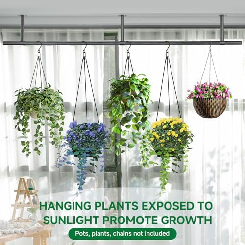2 pcs Hanging Planters Rod, Plant Hanger Indoor for Window Ceiling, Hanging Plant Shelf for Wall Planter House Plants, Plant Shelves Metal Holder Bar 63 in (Pots, Plants, Chains not Included) - Image 5