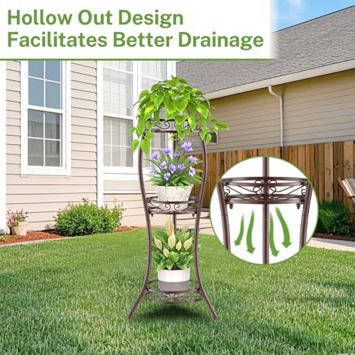iDavosic.ly 3 Tier Metal Plant Stand Outdoor Indoor, 34 Inch Tall, Bronze - Image 5