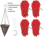 Artificial Fall Fake Red Hanging Flowers Plants Baskets for Outdoor Decoration, 4PCS Faux Silk UV Resistant Look Real Morning Glory Vines for Outside Porch Patio Balcony Garden Yard Home Decor - Image 5