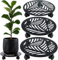 3 Packs Large Metal Plant Caddy with PU Wheels 12"/ 13"/ 13.6" Heavy-Duty Wrought Iron Rolling Plant Stands Indoor Outdoor Wheeled Plant Dolly Planter Mover Rollers Plant, Leaf Style by Planterhoma