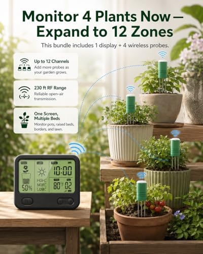 Wireless Soil Moisture Meter for Plants,4 Sensors Included,Supports 12 Zone - Image 3